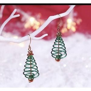 Christmas Linear Spiral Star Christmas Tree Earrings 1 Set